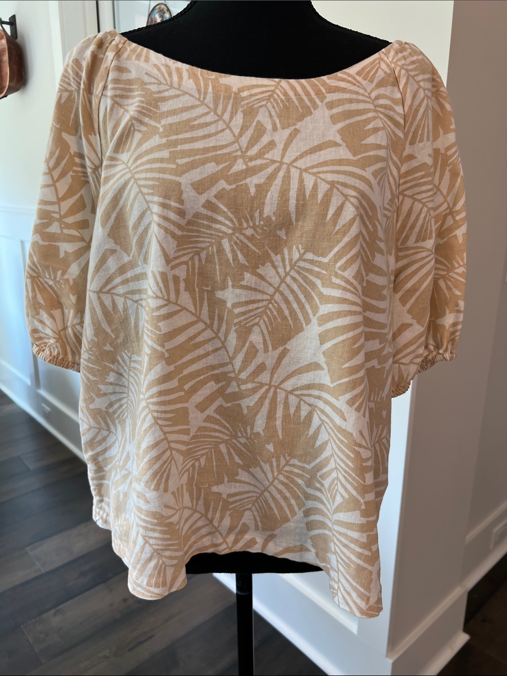 LOFT Cream and Beige Palm-Print Boatneck Blouse